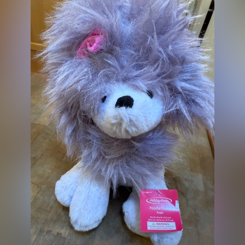 Plush Poodle Dog Stuffed Animal Lavender Gray Holiday Homes BRAND NEW